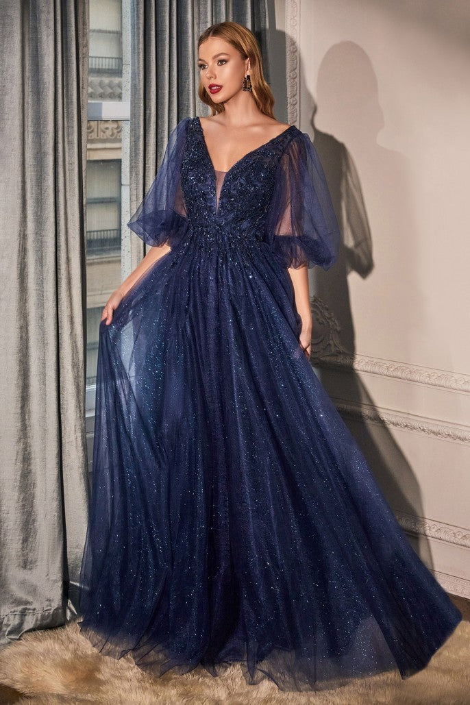 A Line V Neck Satin Long Royal Blue Prom Dresses with Hihg Split, V Ne –  Shiny Party